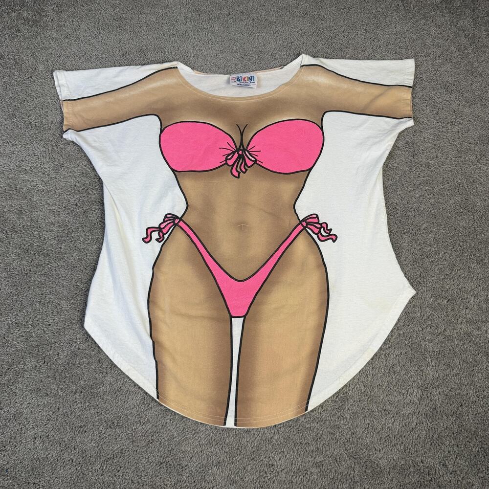Vintage LA Imprints Top Womens One Size White Bikini Print Novelty Graphic